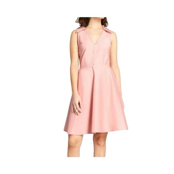 Modcloth Dresses & Skirts - ModCloth Pink Fit and Flare Collared Dress Sleeveless Size 12 Medium Pockets 50s